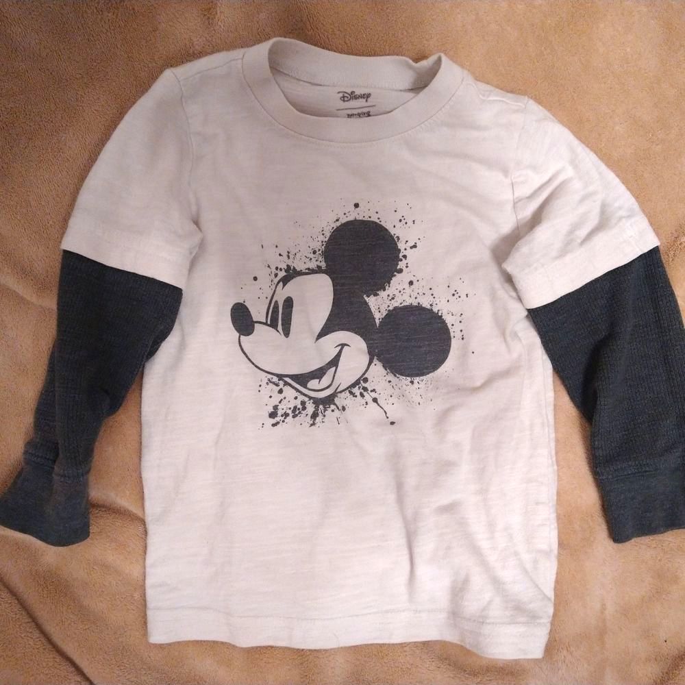 24mo Disney Kids Mickey Mouse Long Sleeve Shirt - White and Black